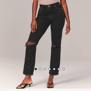 Abercrombie & Fitch Curve Love Black Denim Ankle Straight Ultra High Rise 29XS